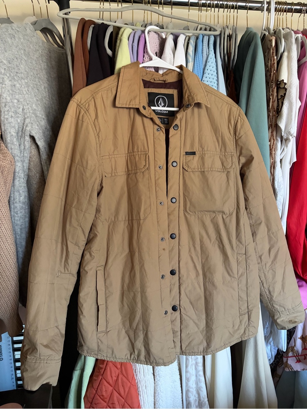 Volcom Men's Tan Lightweight Quilted Shirt Jacket